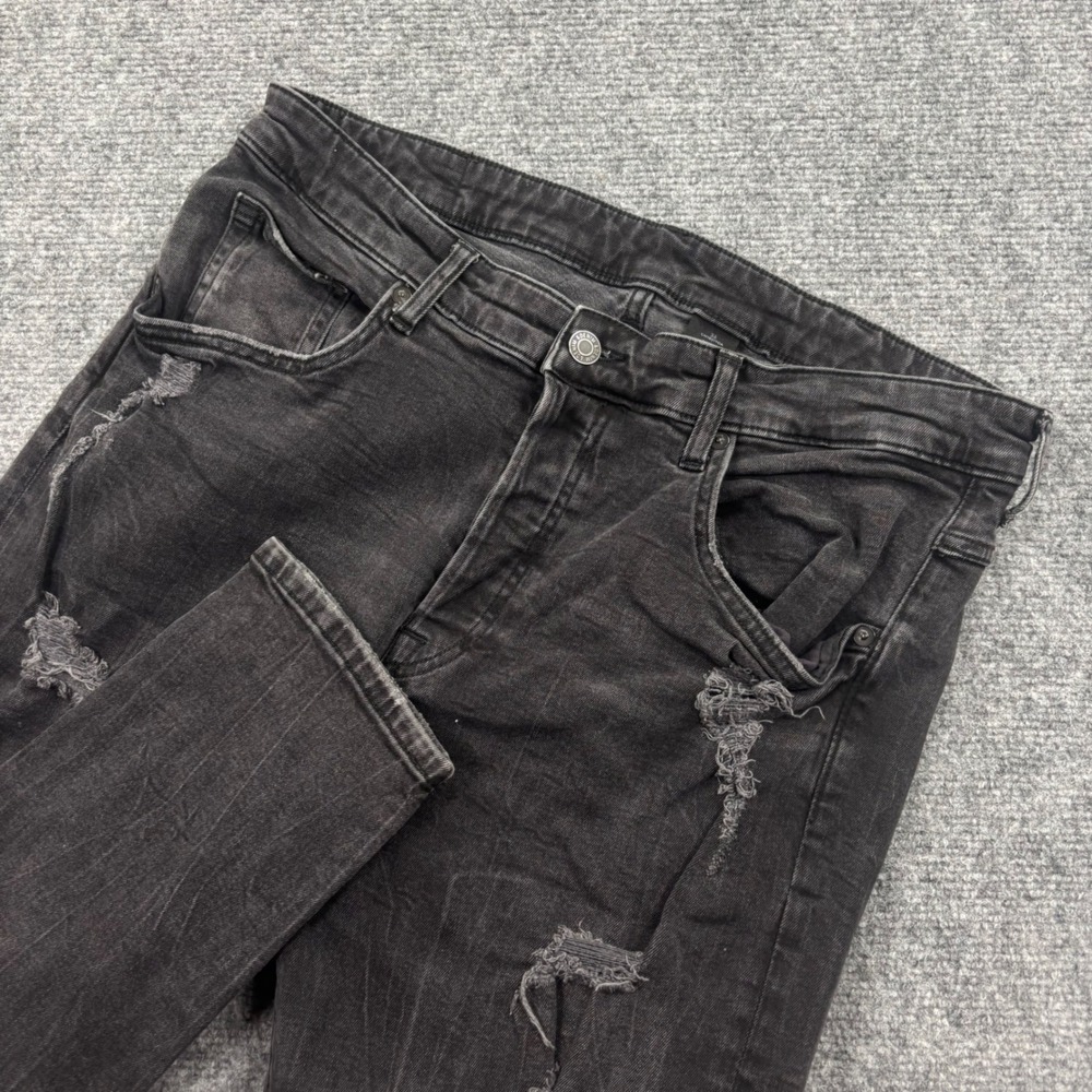 H&M &Denim Skinny Jeans 36 Black Distressed Ripped Cotton Stretch‎ Womens